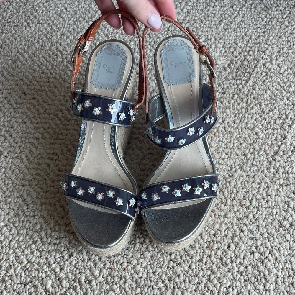 Dior Women's Blue and Brown Floral Espadrilles